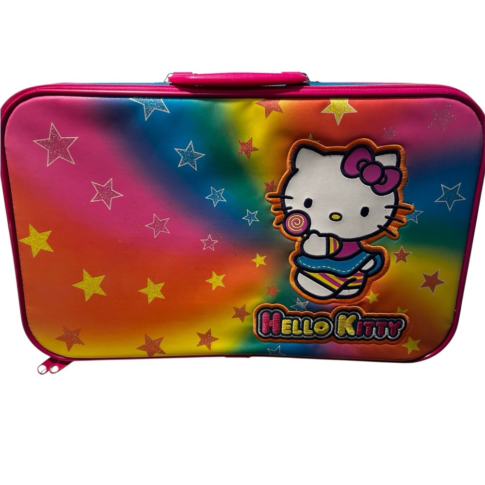 Sanrio Hello Kitty Rainbow Glitter Star Y2K Vintage Colorful Handled Suitcase